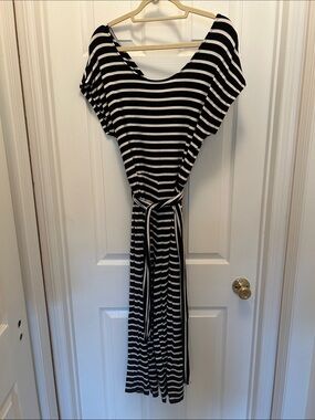 Black & White Striped Women’s Belted Romper